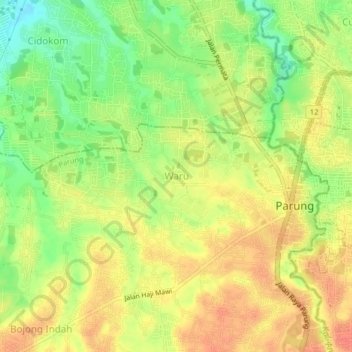 Mapa topográfico Waru, altitud, relieve