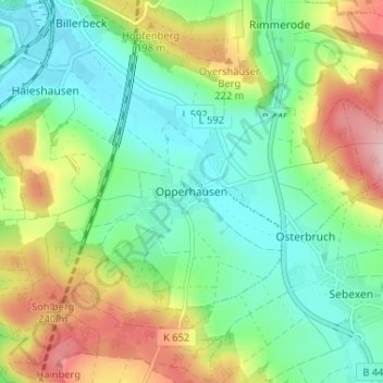 Mapa topográfico Opperhausen, altitud, relieve