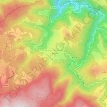 Mapa topográfico La Ragnée, altitud, relieve