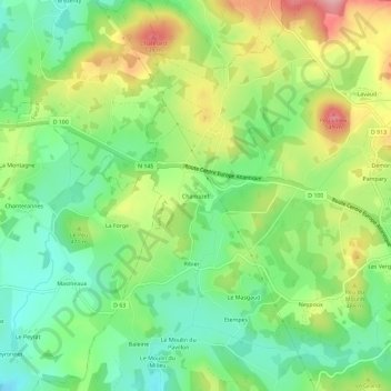 Mapa topográfico Chamazet, altitud, relieve