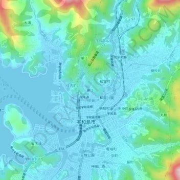 Mapa topográfico Fujie, altitud, relieve