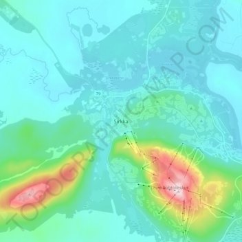 Mapa topográfico Sirkka, altitud, relieve