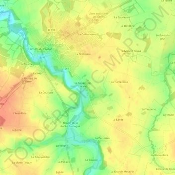 Mapa topográfico La Surière, altitud, relieve