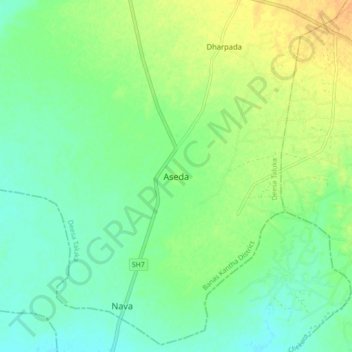Mapa topográfico Aseda, altitud, relieve