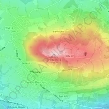Mapa topográfico Hoher Peißenberg, altitud, relieve