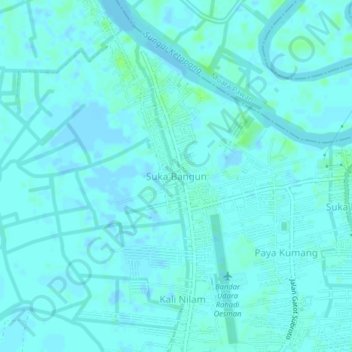 Mapa topográfico Suka Bangun, altitud, relieve