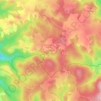 Mapa topográfico Les Andres, altitud, relieve