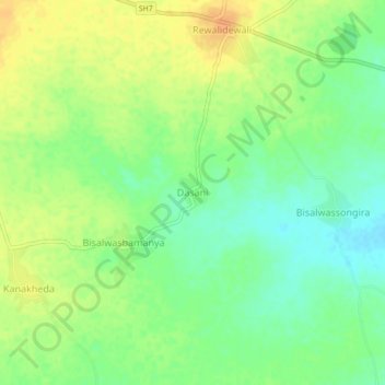 Mapa topográfico Dasani, altitud, relieve