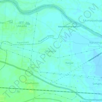 Mapa topográfico Manalur, altitud, relieve