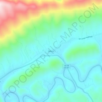 Mapa topográfico Hiltons, altitud, relieve