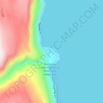 Mapa topográfico Lardeau, altitud, relieve