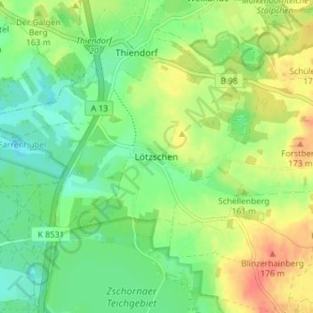 Mapa topográfico Lötzschen, altitud, relieve