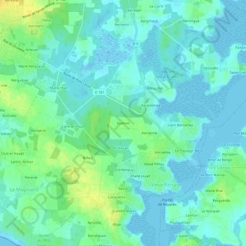 Mapa topográfico Guelian, altitud, relieve