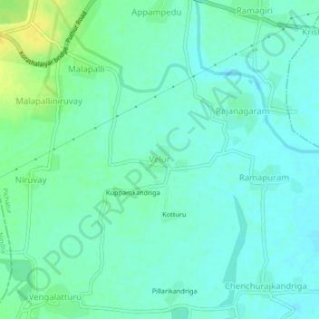 Mapa topográfico Velur, altitud, relieve