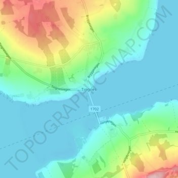 Mapa topográfico Tingnes, altitud, relieve