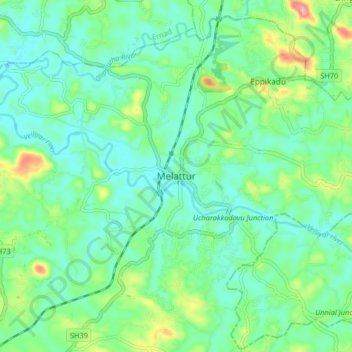 Mapa topográfico Melattur, altitud, relieve