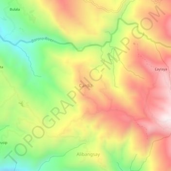 Mapa topográfico Cardiz, altitud, relieve