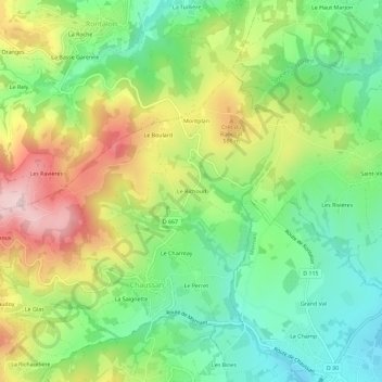 Mapa topográfico Le-Richoud, altitud, relieve