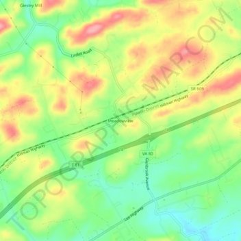 Mapa topográfico Meadowview, altitud, relieve