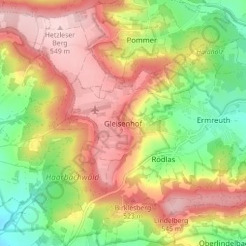 Mapa topográfico Gleisenhof, altitud, relieve