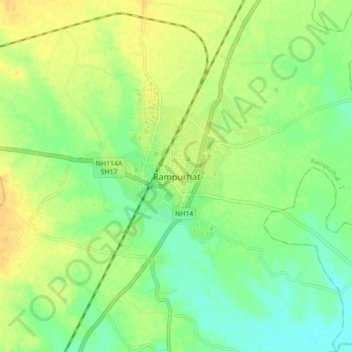 Mapa topográfico Rampurhat, altitud, relieve