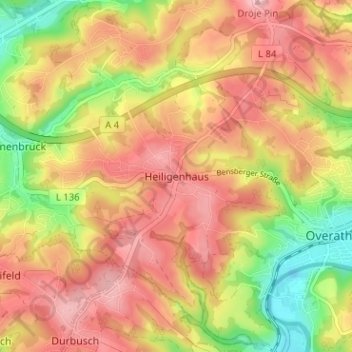 Mapa topográfico Heiligenhaus, altitud, relieve