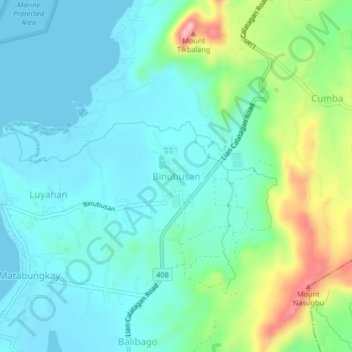 Mapa topográfico Binubusan, altitud, relieve