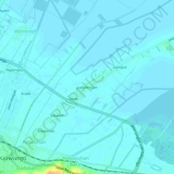 Mapa topográfico padolengan, altitud, relieve