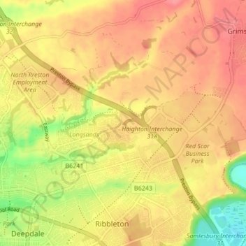 Mapa topográfico Fulwood Row, altitud, relieve
