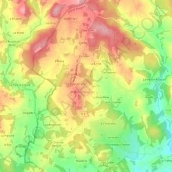 Mapa topográfico Le Mas, altitud, relieve