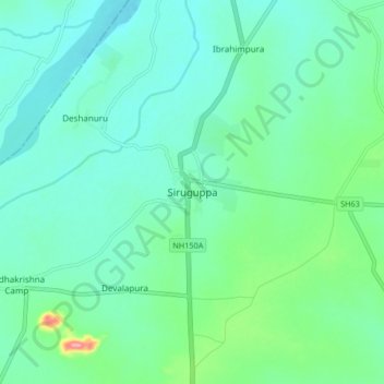 Mapa topográfico Siruguppa, altitud, relieve