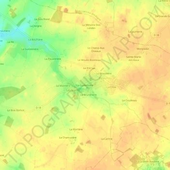 Mapa topográfico La Guillemière, altitud, relieve