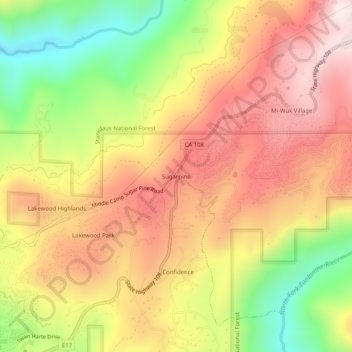Mapa topográfico Sugarpine, altitud, relieve