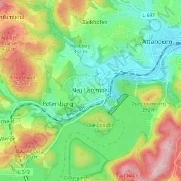 Mapa topográfico Neu-Listernohl, altitud, relieve