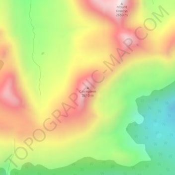 Mapa topográfico Cairngorm, altitud, relieve