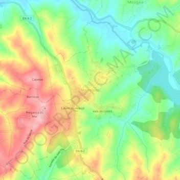 Mapa topográfico Marteleira, altitud, relieve
