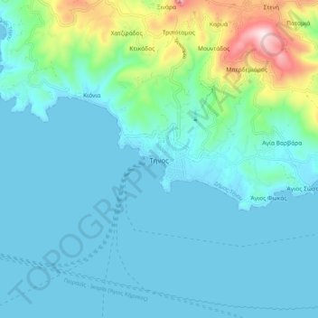 Mapa topográfico Tinos, altitud, relieve