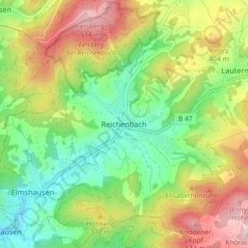 Mapa topográfico Reichenbach, altitud, relieve