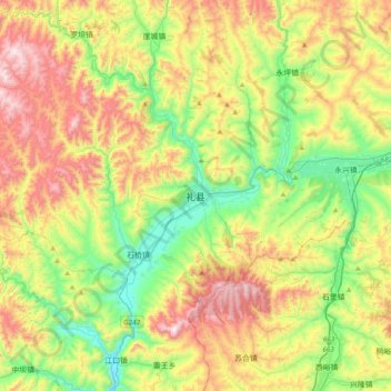 Mapa topográfico Lixian, altitud, relieve