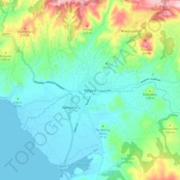 Mapa topográfico Psachna, altitud, relieve