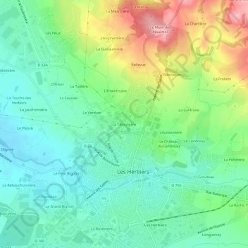 Mapa topográfico La Tibourgère, altitud, relieve