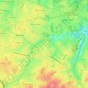 Mapa topográfico Brookhaven, altitud, relieve