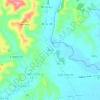 Mapa topográfico Bancal, altitud, relieve