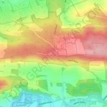 Mapa topográfico Newlands Corner, altitud, relieve