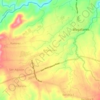 Mapa topográfico Kabulusan, altitud, relieve