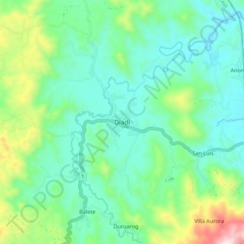 Mapa topográfico Diadi, altitud, relieve