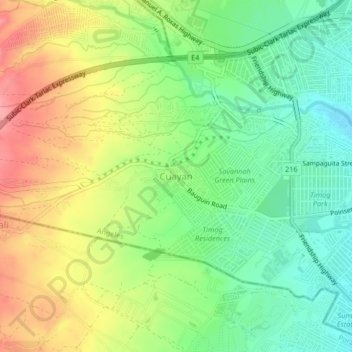 Mapa topográfico Cuayan, altitud, relieve