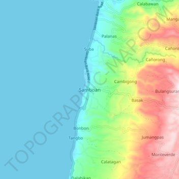 Mapa topográfico Samboan, altitud, relieve