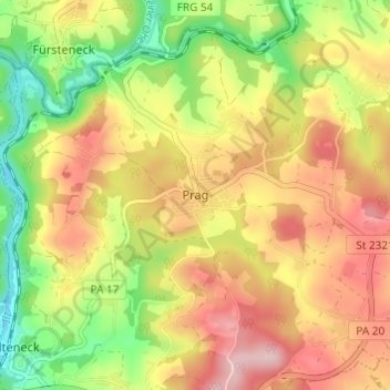Mapa topográfico Prag, altitud, relieve