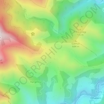 Mapa topográfico Gathuliko Ithurria, altitud, relieve